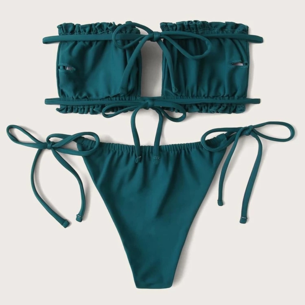 Dark green Bandeau Strapless Cinch String Bikini - Picture 2 of 7